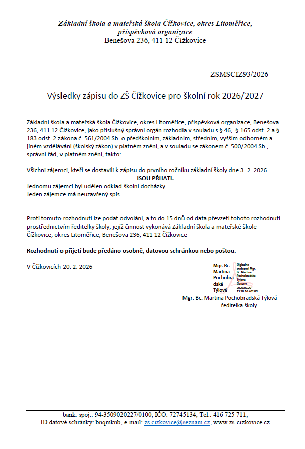 výsledky zápisu