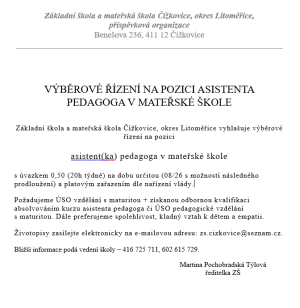 Pracovní pozice AP v MŠ